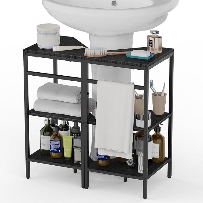 CADUKE Pedestal Sink Shelf, 2 Pack Under Sink Organizers and Storage, Black | 3-Tier Under Pedestal Sink Storage, Bathroom Under Vanity Storage Shelves, Corner Shelf Stand, For Kitchen, Living Room by CADUKE