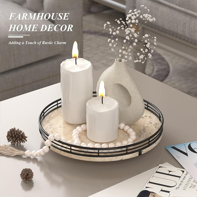 AMH 10-Inch Italian Travertine Lazy Susan with Black Metal Frame | Smooth rotating oak tray with walnut finish for dining tables, kitchen counters, pantries and cabinet storage. - Image 4