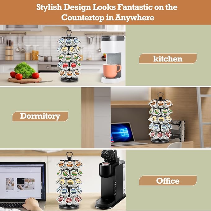 K Cup Holder, Coffee Pods Holder Storage Organizer Stand,40 Pods Capacity | K Cup Organizer,360°Rotating K Cup Carousel,Space-Saving for Countertop,Easy-Grip Top Handle,K Cups Holder Easy Assembly - Image 8