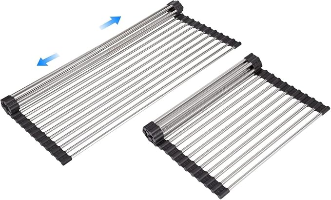 Large Telescopic Drain Rack Roll Up Rack Heat-Resistant Dish Drainer Kitchen Sink Rack Over the Sink Dish Drying Rack Stainless Steel Dish Rack (18 Tube 21.25''x12.79'') by ARAINY