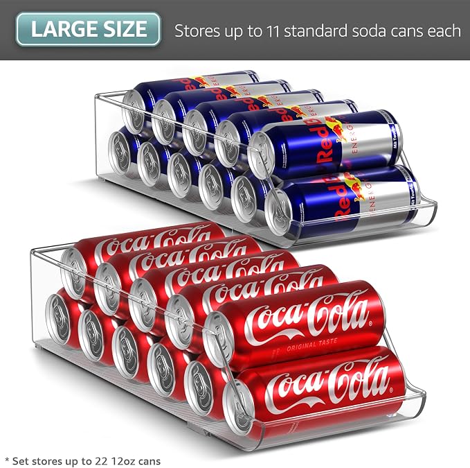 Sorbus Skinny Soda Can Organizer for Refrigerator - Slim Can Holder Drink Dispenser for Fridge - Soda Can Organizer for Fridge, Pantry, Kitchen Organization and Storage (Set of 2) - Image 6