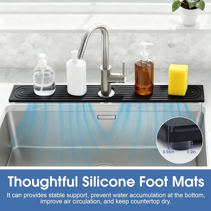 24 Inch Kitchen Sink Splash Guard, Sink Splash Guard Behind Faucet, Silicone Faucet Handle Drip Catcher Tray Mat for Kitchen, Bathroom Counter, Dark Gray, 23.6" x 4" - Image 7