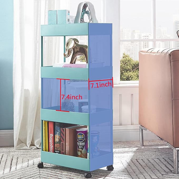 4 Tier Slim Rolling Utility Kitchen Cart Bathroom Organizer for Narrow Places Multipurpose Storage Shelve Mobile Trolley for Bedroom Laundry Office Restaurant Garage Pantry (Teal) - Image 6