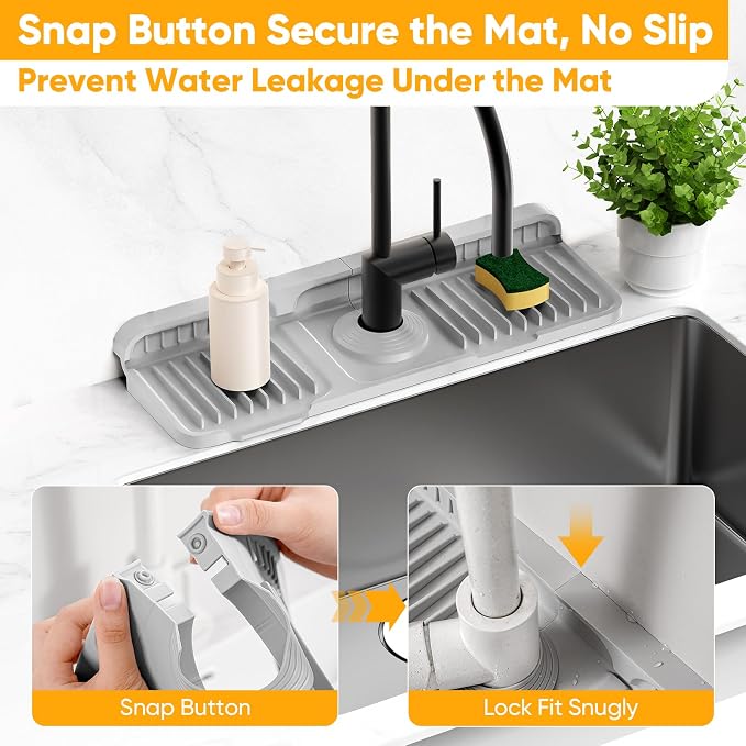 14.6 inch Faucet Mat for Kitchen Sink Splash Guard[7° Slope Fast Self-draining][Snap Lock Fit]Kitchen Sink Faucet Mat Splash Guard Kitchen Sink Area Water Splash Guard Behind Faucet Draining Mat - Image 4