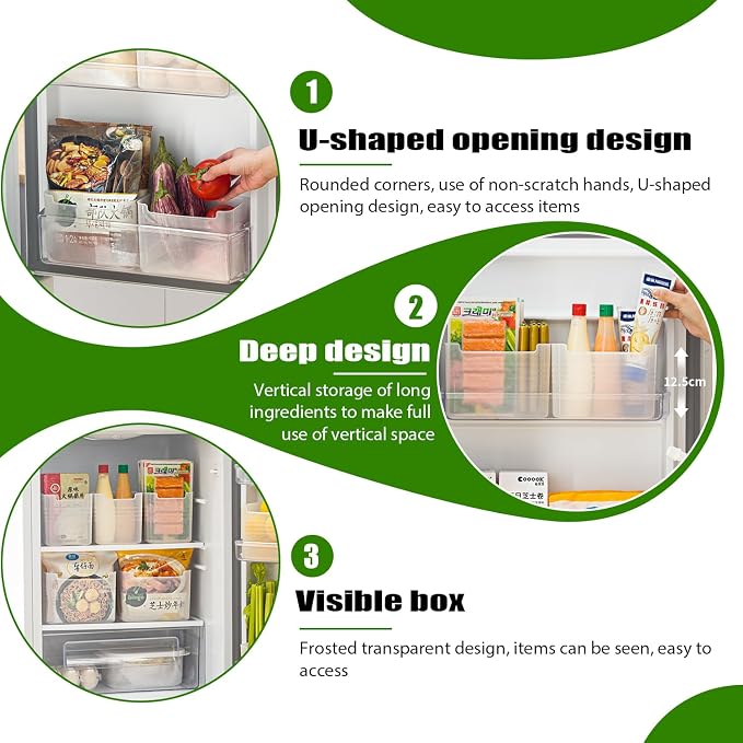 3 Pack Refrigerator Organizer Box, Plastic Refrigerator Side Door Storage Containers, Space-Saving Organizer Bins for Refrige, Refrige Drawers for Fruit and Vegetable (Clear, L×3) - Image 3