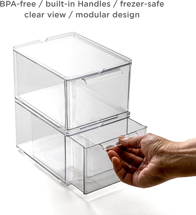 BINO | Clear Stackable Storage Drawers, Medium - 2 Pack | Clear Storage Drawers with Built-In Handles | Durable Plastic Organizer Drawer | Modular Stackable Drawer Acrylic Organizer - Image 3