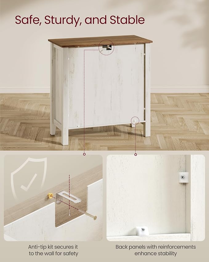 VASAGLE LIRY Collection - Buffet Cabinet, Coffee Bar Cabinet with a Drawer, Adjustable Shelf, Sideboard Storage with Cable Hole, Drawer Divider, Rustic White and Honey Brown UBBK341W01V1S - Image 7