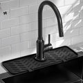 Silicone Faucet Mat for Kitchen Sink – Gen 2 Splash Guard with Upgraded Outlet & Slope – 18” x 5.1” Water Catcher & Sink Sponge Holder for Kitchen and Bathroom (Black) by Meiliweser