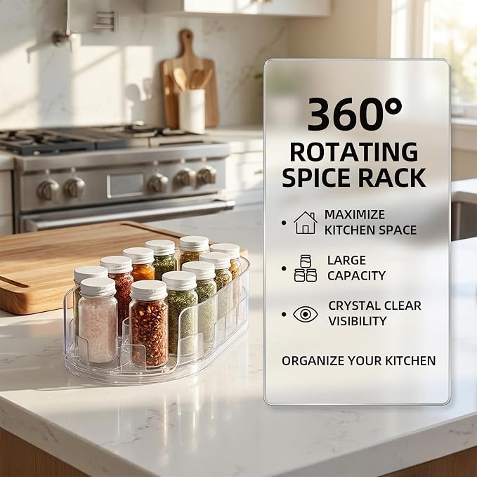360°Rotating Organizer, Lazy Susan for Refrigerator, 13x8.5 Inch Kitchen Organizer for Fridge, Cabinet, Clear - Image 5