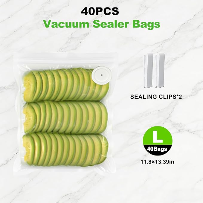 Vacuum Sealer Bag for Food, 40pcs Large Reusable Food Storage Bags | Vacuum Storage Bags with Air Valve for Meal Prep, Food Storage, Microwave,Compatible With Many Handheld Vacuum Sealers - Image 4