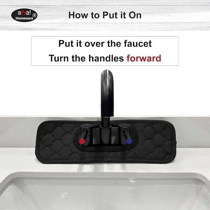 Bathroom Sink Splash Guard Oval-Hole Rectangle-Hole: AHA HOMEWARE, Faucet Mat for Bathroom Sink Oval Base, Bathroom Sink Water Splash Guard Centerset Rectangle Base (Black & Black) - Image 5