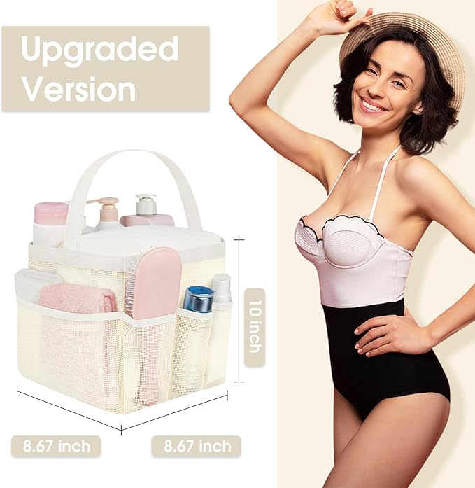 Mesh Shower Caddy Portable - 9 Pockets for College Dorm Room Essential | Large Capacity Mesh Shower Caddy with 9 Pockets, Portable Hanging Toiletry Bag for College Dorm, Gym, Camping and Beach - Image 2