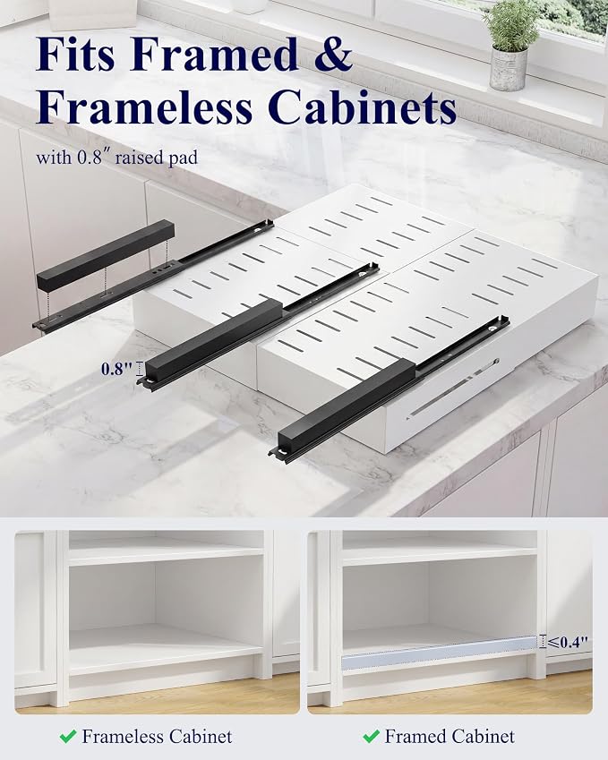 Kitsure Pull Out Cabinet Organizer - 2 Pack(12.6"-21" D x 12"-20.4" W) Expandable Sliding Cabinet Shelves, Smooth Glide Drawer Organizer, Kitchen & Pantry Storage, Framed & Frameless Cabinets - Image 6