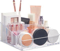 STORi Clear Plastic Small Countertop Vanity Makeup Organizer, Compact Rectangular 4-Compartment Holder for Brushes, Eyeshadow Palettes, & Beauty Supplies, Made in USA by STORi