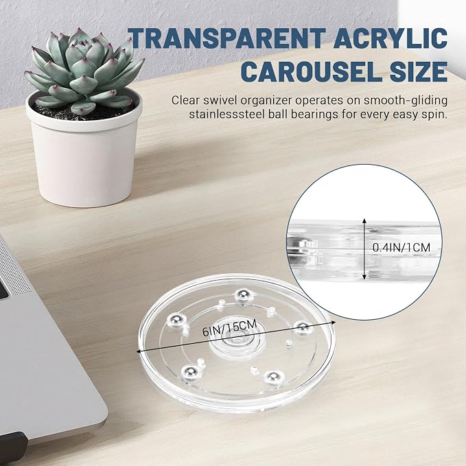 4 Inch Plastic Lazy Susan Turntable, 360° Tiny Clear Turntable Organizer, Transparent Ball Bearing Rotating Swivel Spinning Tray Plate for Refrigerator Table Spice Cake - Image 2