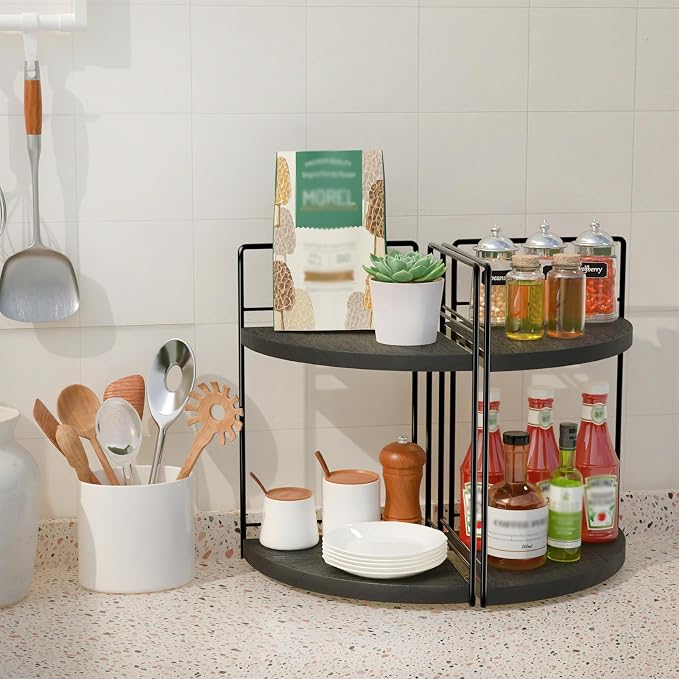 2 Pack Bathroom Counter Organizer,2 Tier Corner Bathroom Organizer | All in One Sturdy Easy Assembly Black Wooden vanity Organizer for Skincare Cosmetics Dresser Kitchen Storage and Organization - Image 5