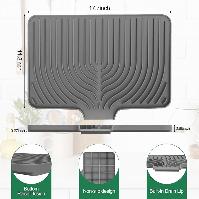 GUUKIN Dish Drying Mat, 17.7" x 11.8 " Drying Matt Kitchen Counter, Dish Drying Rack Mat, Easy Clean Pad for Countertop Protection, Multi-Functional Use (Grey) - Image 3
