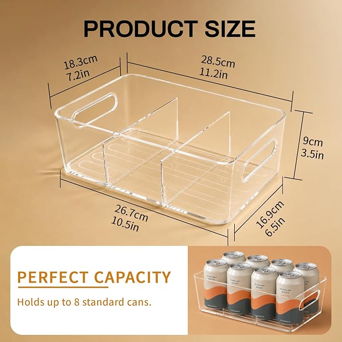 Mpotmiy 4-Pack Pantry Organizers and Storage, Clear Fridge Organizer Bins | Clear stackable plastic bins with removable dividers for packets, snacks, pouches and spices in pantry, fridge or freezer. - Image 6
