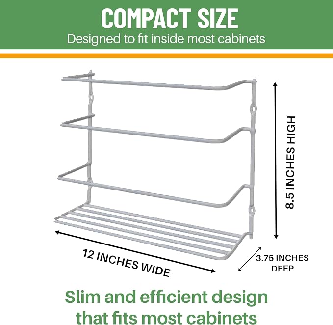 Evelots Kitchen Wrap & Food Bag Organizer Wall/Cabinet Mount, 4-Pack, White | Four baskets mount inside a cabinet or on a wall to keep foil, plastic wrap and food bags organized, saving counter space. - Image 5
