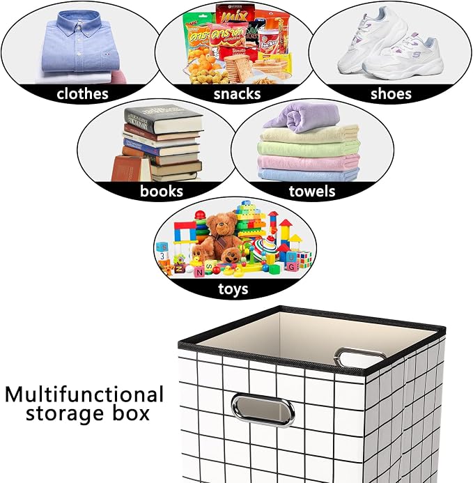 Yunkeeeper storage bins Cubes, Fabric Cube Organizer with Handle, Foldable Cube Bins for Cloth or Accessary Storage, 11x11x11, Set of 3,(White grid) - Image 3