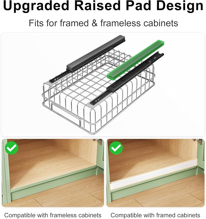Stainless Steel Pull Out Cabinet Organizer(11.8"W x 16.5"D x 4.7"H)-1 Pack, Minimalist Design Frame, Full-Extension Slide Rails, Easy Installation for Pantry Organizers or Kitchen Cabinet Organizer - Image 8