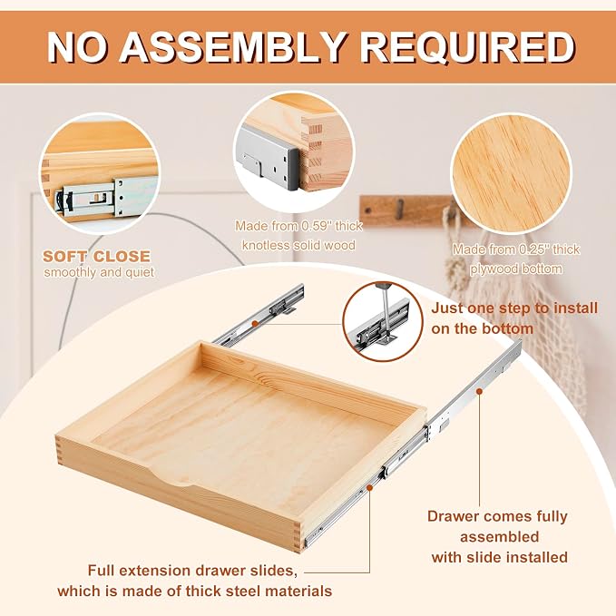 Sintuff 4 Pack Wooden Pull out Tray Cabinet Organizer Gentle Close Roll out Shelves for Kitchen Cabinets Fully Assembled Slide Pantry Shelves (26'' X 21'') - Image 3