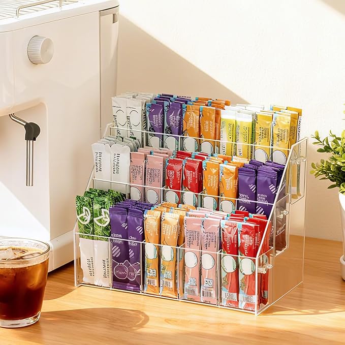 AIEVE Drink Packet Organizer with 15 Compartments, Water Packet Organizer for Water Flavor Drink Mix, Easy Assembly Acrylic Sugar Packets Holder for Cabinet Kitchen Storage Organization - Image 9