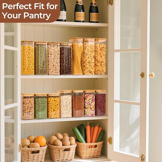 ComSaf Glass Storage Containers wtih Lids 1.4 Qt, Set of 3 Galss Jars | Glass Pantry Storage Containers, Square Kitchen Canisters, Lid with Silicone Seal, Cookie, Cereal, Coffee, 44oz, BPA Free - Image 6