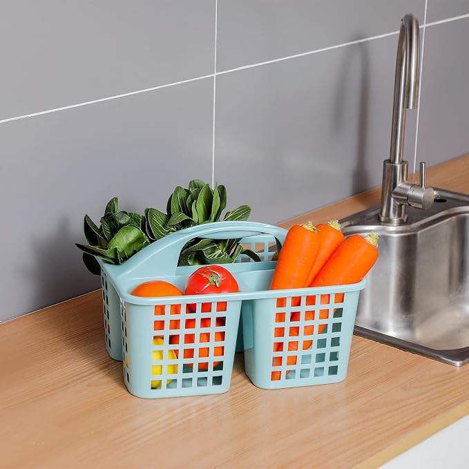 Portable Shower Caddy Basket Plastic Storage Basket with Divided Light Blue | Sturdy Large Capacity Cleaning Supplies Organizer Compartments Tool Bin for Bathroom Kitchen Bedroom College Dorm Essentials - Image 4
