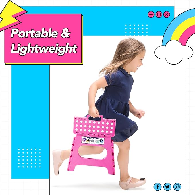 Delxo Folding Step Stool 11 Inch,300 Lbs Step Stool for Kids & Adults Pink | Foldable Step Stool 11",Non-Slip Foot Stools with Handle,Lightweight Collapsible stools for Kitchen,Bathroom,Bedroom,Garden - Image 2
