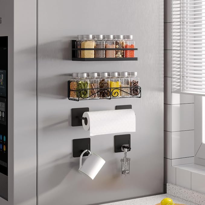 Magnetic Spice Rack for Refrigerator, 4 Pack Strong Magnetic Shelf for Spices, Jars, Bottles, Perfect Space Saver for Small Kitchen/Apartment (Black, 4pack) - Image 4