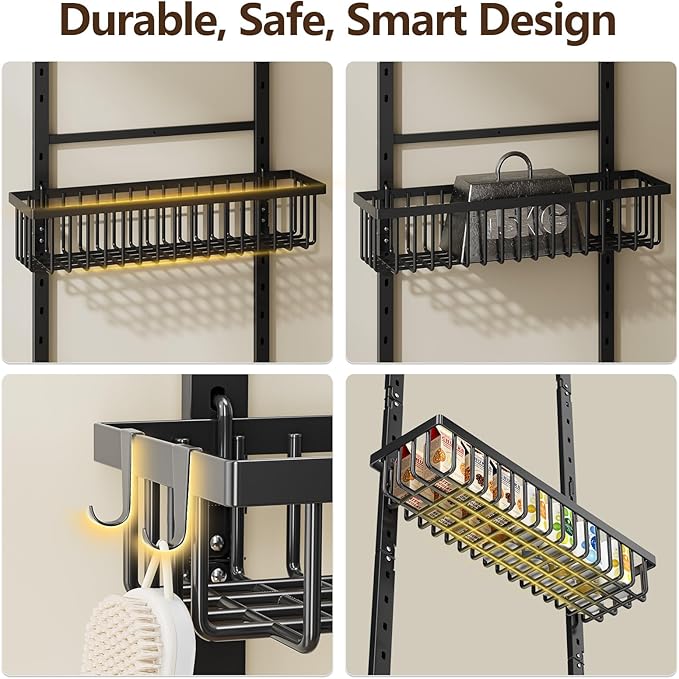 POKIPO 9 Tier Over The Door Pantry Organizer, 2 in 1 Wall Mount or Hanging Spice Rack with Adjustable Deep Basket, Heavy-Duty Seasoning Organizer and Storage for Kitchen Cabinet Closet Bathroom - Image 3