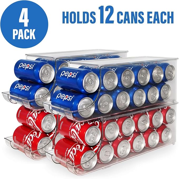 Soda Can Organizer with Lids, Stackable Soda Can Dispenser for Refrigerator, Clear Can Holder Organization and Storage Bins for Fridge, Kitchen, Countertop, Drink Pantry Organizers, Holds 12 Cans Each - Image 5