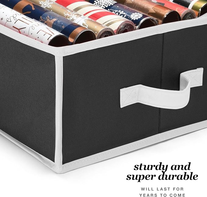 Premium Wrapping Paper Organizer Storage | Gift Wrap Holder With Extra Pockets for Christmas Decorations, Reinforced Handles, Heavy Duty, Ultra-Durable, Tear-Proof Fabric - Fits Up to 27 Rolls (Black) - Image 6