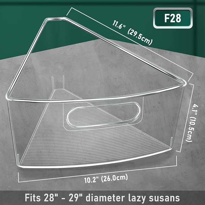 Lazy Susan Cabinet Organizer Bins for 26"/ 28"/ 32" Diameter | Corner Organizer, Plastic Cabinet Storage Bin, 1/8 Wedge - Food Safe, BPA Free, with Non-Slip Pads (for 28" Diameter, 8 Pack) - Image 4