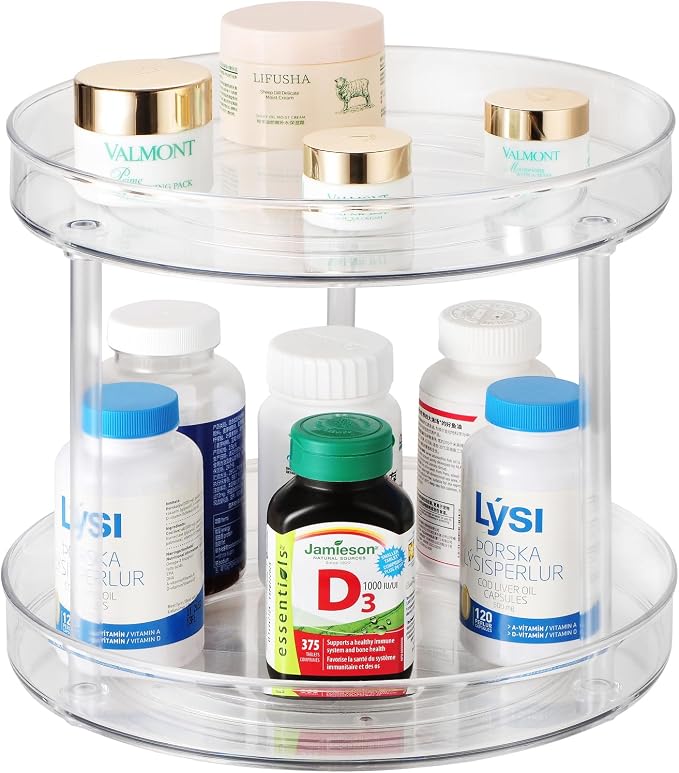 Amolliar 2 Tier 11" Lazy Susan, Rotating Turntable Organizer for Cabinet, Kitchen, Fridge, Countertop, Bathroom, Pantry Organizer Storage, Spice Spinner Rack for Condiment, Snack, Under Sink Organizer - Image 2