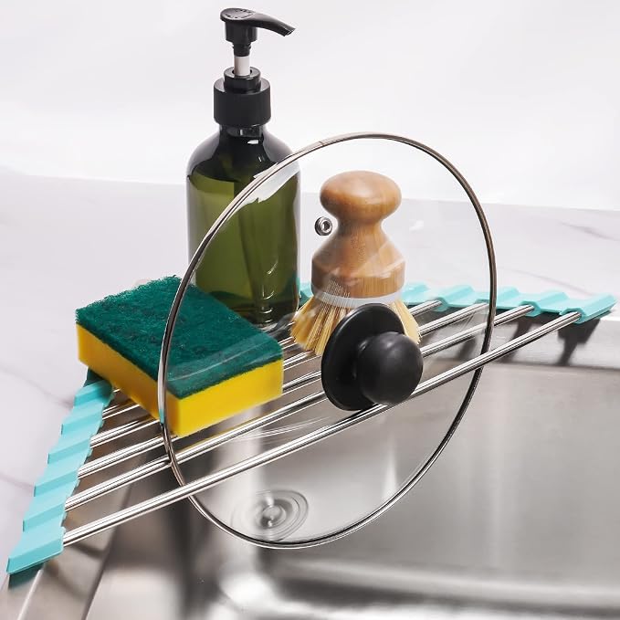 Tomorotec Green Triangle Roll-Up Dish Drying Rack for Sink Corner - Small, Foldable, Stainless Steel, Multipurpose Kitchen Drainer Caddy, Trivet, Rustproof Organizer, Storage Shelf | BPA-Free Food-Grade Silicone Edges Foldable Waterproof Rustproof Heav... - Image 9