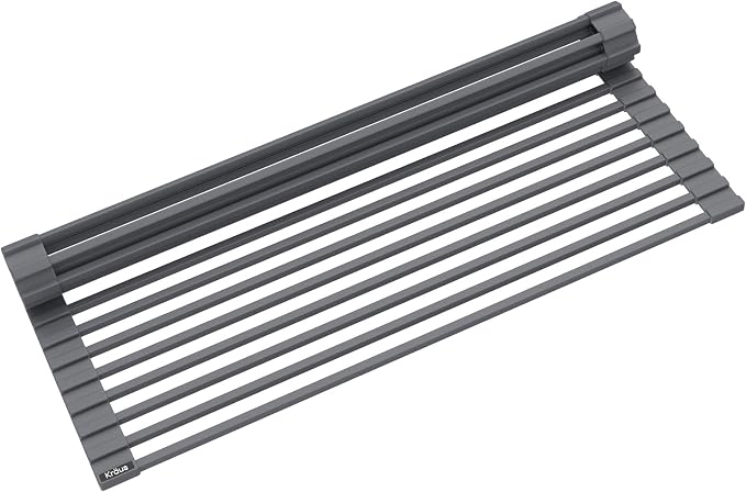 Kraus Multipurpose Over-Sink Roll-Up Dish Drying Rack, Colander and Trivet in Dark Grey, KRM-10DG by Unknown