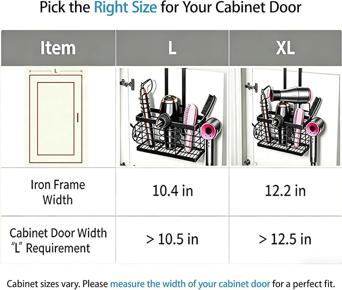 2026 Upgraded 3-in-1 Universal Hair Tool Organizer, XL Size, Black | Adjustable Height Metal Hair Dryer Holder, Wall Mounted, Over Cabinet Door, Countertop, Bathroom Storage - Image 2