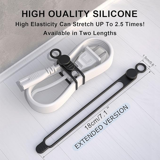 UMUST Silicone Cable Straps,10PCS 7.1"Cord Ties, Reusable Cable Ties，Travel Cord Organizer，Wire Organizer Ties for Kitchen,Home,School,Bundle Storage for Cables Etc（5 Colors） | Reusable Cord Ties, Cable Strap Tie for Bundling Electronics Wire,Home Offi... - Image 2