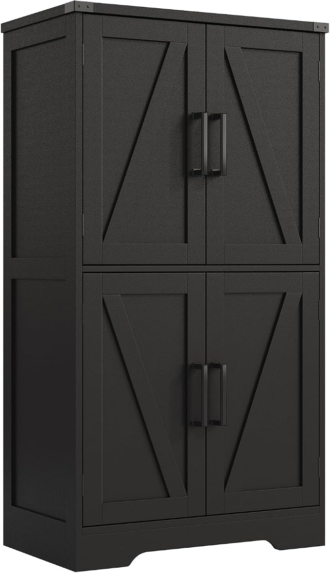 Treocho Farmhouse Bathroom Floor Cabinet with Adjustable Shelves | 13.78"D x 23.62"W x 43.46"H, Freestanding Kitchen Pantry Cabinet, Cupboard for Living Room, Dining Room, Black - Image 3