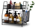 2-Tier Bathroom Countertop Organizer,Skincare, Makeup Countertop Organizers, Kitchen, Bathroom Counter Storage with Small Basket (Black) by LemikkleDirect