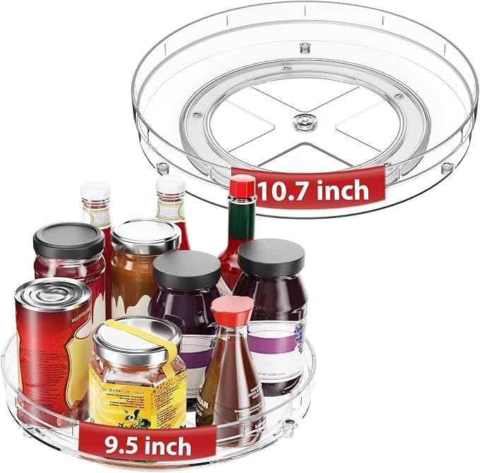 Optish 2 Pack Lazy Susan Organizer for Cabinet, Non-Skid, 9.5" 10.7" | Fridge Organizer and Storage, Rotating Spice Organizer, for Pantry, Kitchen, Table Top, Countertop, Easy Access, Load 15 lbs by Optish