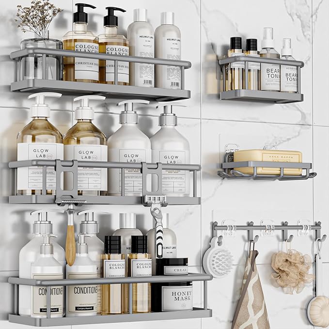 Shower Caddy Adhesive, Rustproof Shower Organizer with Soap Holder, Large Capacity Shower Shelves for Inside Shower, No Drilling Bathroom Organizers and Storage for Home Decor（6 Pack Grey） - Image 8