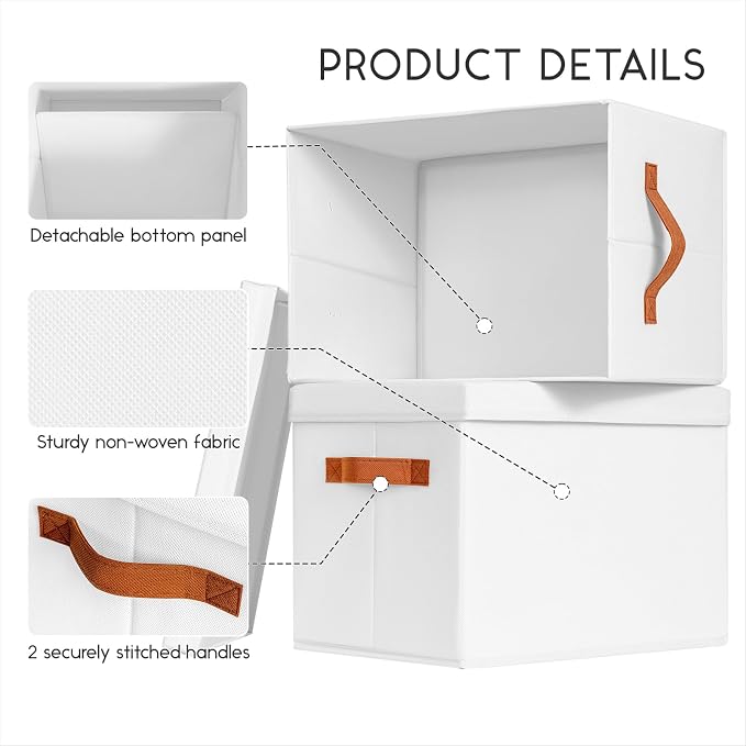 Storage Bins with Lids - Fabric Storage Baskets for Shelves, 8 Pack Foldable Decorative Boxes with Handles, Stackable Organizer Bins for Home, Nursery, Dorm, White - Image 6