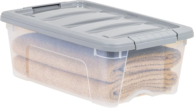 Amazon Basics Plastic Storage Containers with Secure Latching Lids, Stackable Organization Bins, Clear/Grey, 12 Quart, Set of 6 - Image 5
