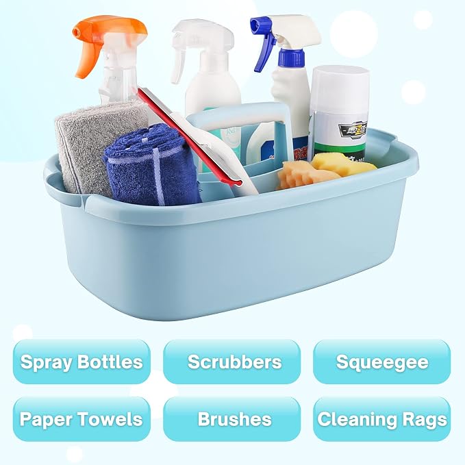 Cleaning Supplies Caddy, 2 Pack Cleaning Supply Organizer with Handle, Plastic Bucket for Cleaning Products, Tool Storage Caddy, Blue - Image 3
