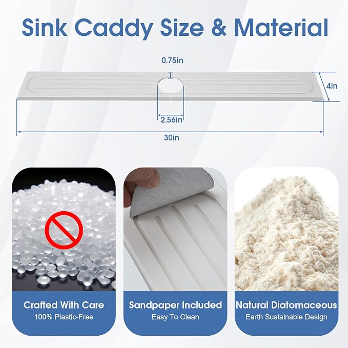 Drying Stone Faucet Mat for Kitchen Sink, Trays Diatomite Quick Dry Around Faucet Mats, 30 Inch Long Kitchen Sink Splash Guard Behind Faucet, Prevent Moisture on Kitchen Bathroom Counter - Image 3