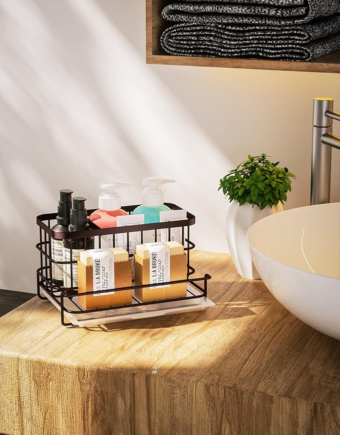 HapiRm Multifunctional Kitchen Sink Caddy with Removable Drain Tray, Quick Draining Rustproof Sink Organizer, Stainless Steel Kitchen Sponge Holder for Sponge, Cleaning Towel and Scrubber-Bronze - Image 7