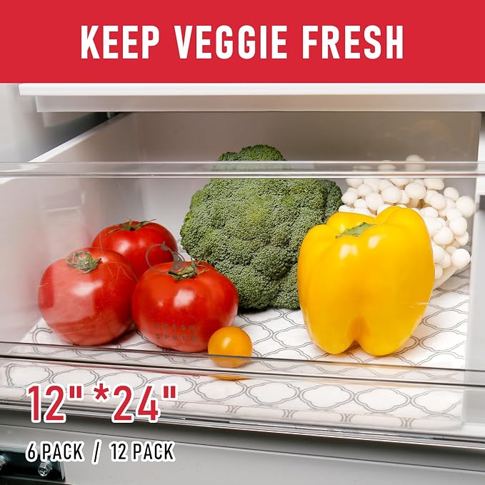 Cooyes Non Slip Refrigerator Liners, 2-in-1 Fridge Mats and Fresh-Keeping Shelf Liners, Absorbs Excess Moisture, BPA-Free, Multiple Sizes for Glass Shelves Kitchen Cabinets Drawers, 6 Pack, 12" × 24" - Image 6